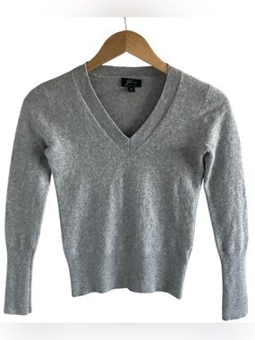 J.Crew 100% Cashmere Pullover Sweater Gray V-neck Quiet Luxury XS
